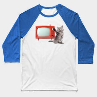 Red TV and Adorable Kittens: Unique Designs Baseball T-Shirt